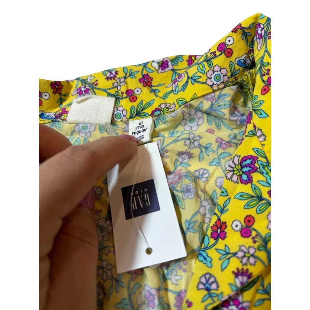 Gap Kids Floral Dress Yellow Button Front Collared Twirl Easter Spring NWT